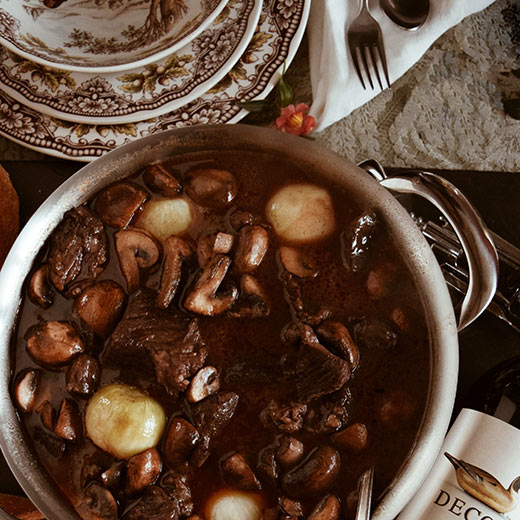 Beef Bourguignon Stew served in a bowl
