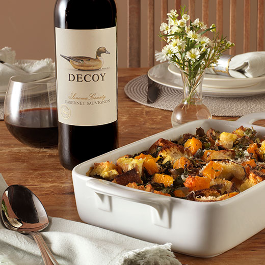 Decoy wine paired with Butternut Squash and Kale Strata