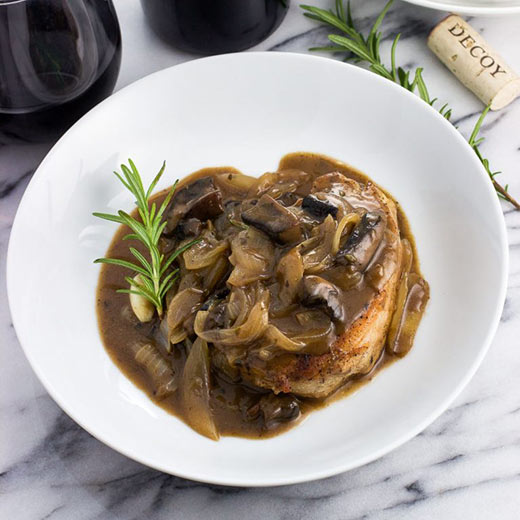 Rosemary Balsamic Pork Chops served with Decoy Merlot