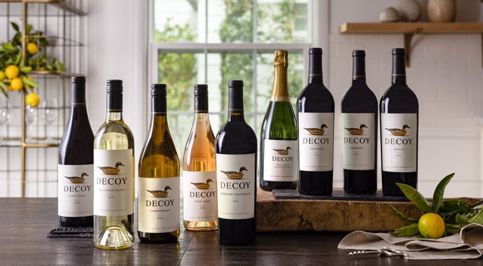 Decoy wines on a kitchen counter