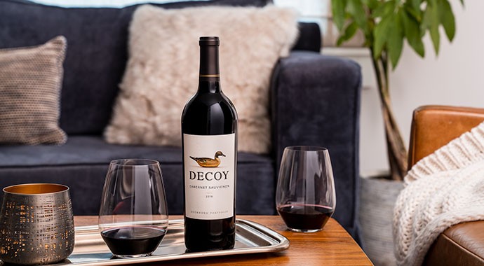 Decoy Cabernet Sauvignon wine in the living room
