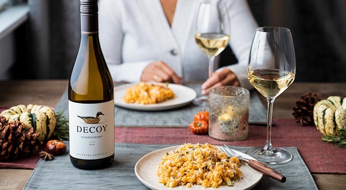 Risotto with Sweet Potato with glass of wine