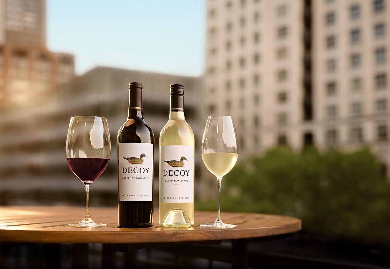 Bottle of Decoy wine on a table